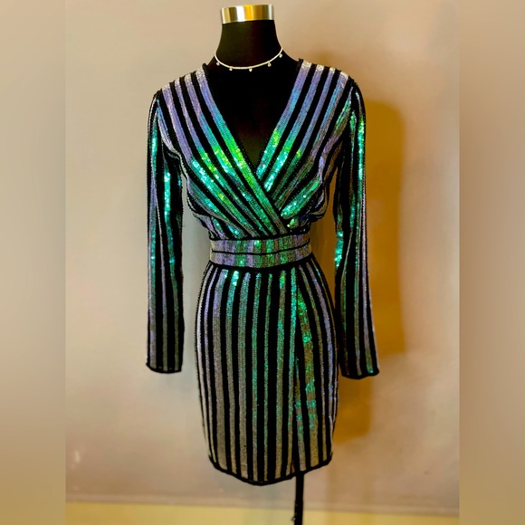 shop 17 Dresses & Skirts - Sequin dress Blue/Green cocktail look size M